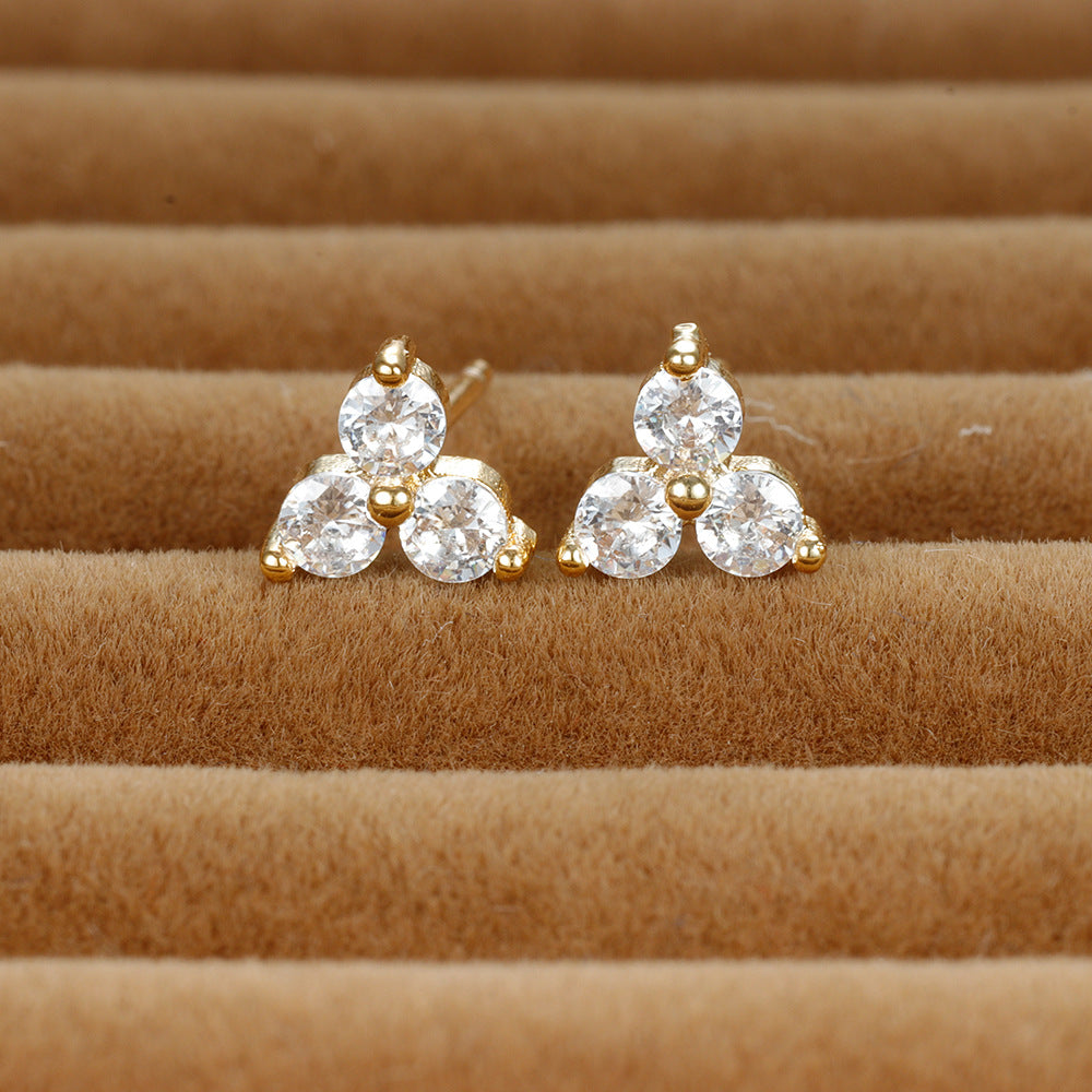 1 Pair Shiny Round Plating Inlay Copper Zircon Ear Studs