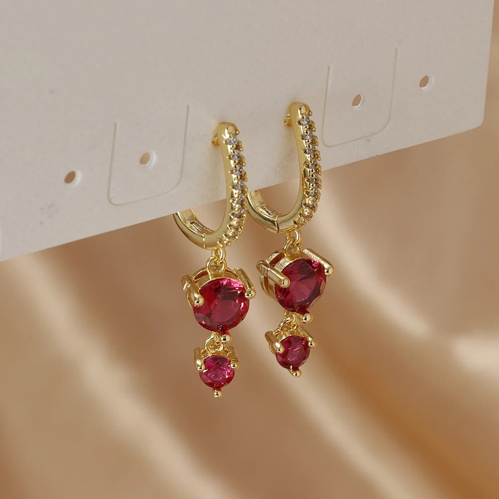 1 Pair Ig Style Shiny Round Inlay Copper Zircon Drop Earrings