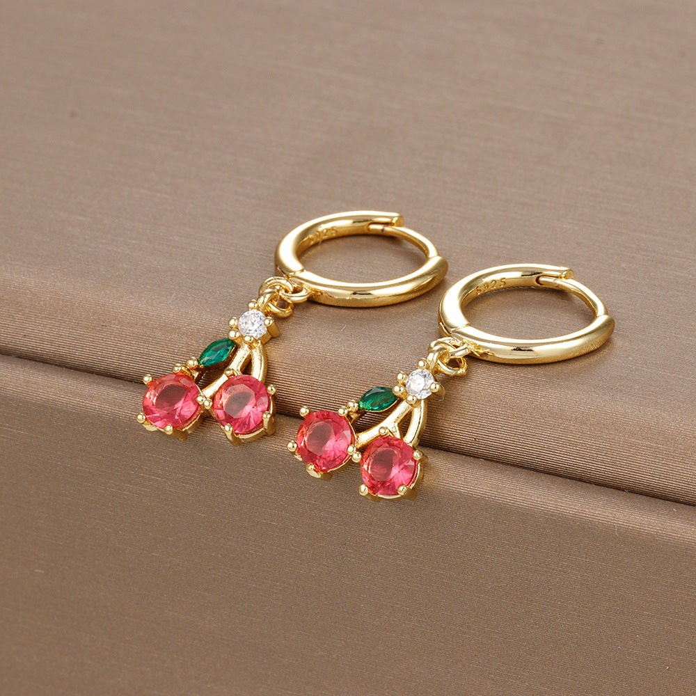 1 Pair Ig Style Shiny Fruit Inlay Copper Zircon Drop Earrings