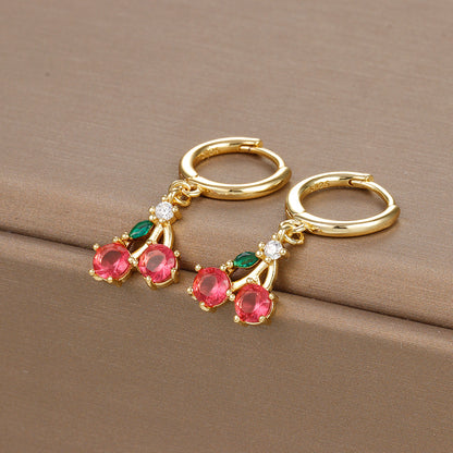 1 Pair Ig Style Shiny Fruit Inlay Copper Zircon Drop Earrings