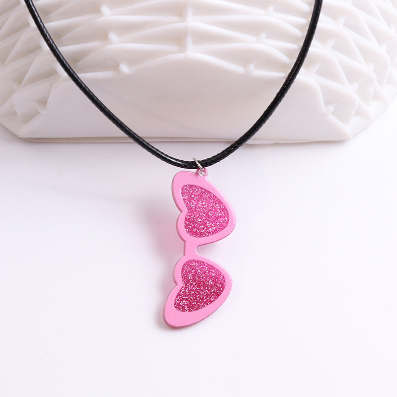 Retro Heart Shape Arylic Printing Women's Pendant Necklace