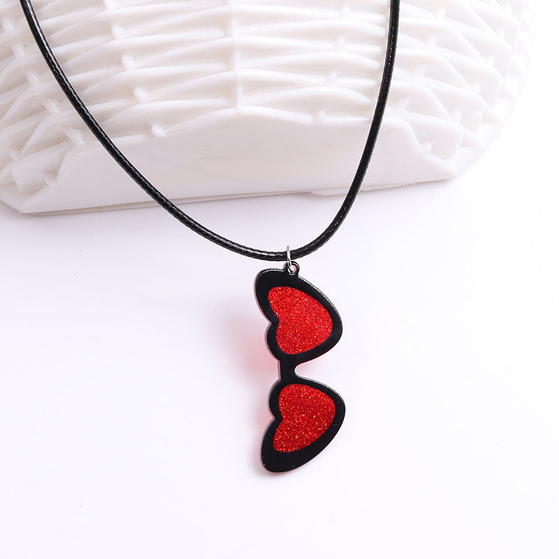 Retro Heart Shape Arylic Printing Women's Pendant Necklace