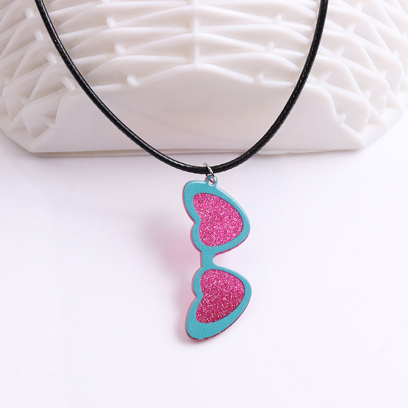 Retro Heart Shape Arylic Printing Women's Pendant Necklace