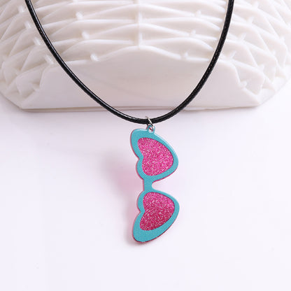 Retro Heart Shape Arylic Printing Women's Pendant Necklace