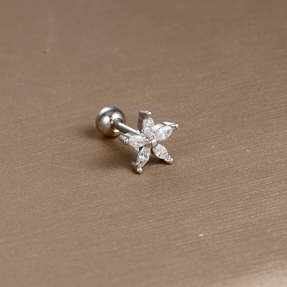 1 Piece Simple Style Shiny Moon Heart Shape Flower Plating Inlay Stainless Steel Zircon Ear Studs