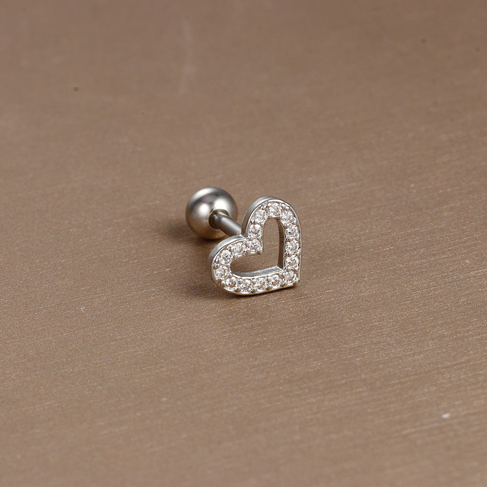 1 Piece Simple Style Shiny Moon Heart Shape Flower Plating Inlay Stainless Steel Zircon Ear Studs