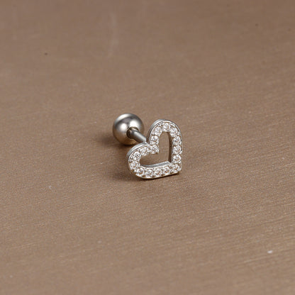 1 Piece Simple Style Shiny Moon Heart Shape Flower Plating Inlay Stainless Steel Zircon Ear Studs