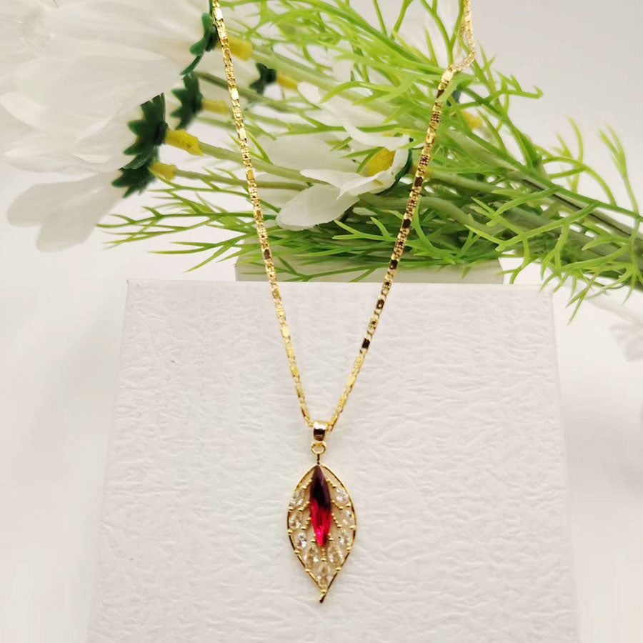 Stainless Steel Casual Simple Style Leaves Inlay Zircon Pendant Necklace