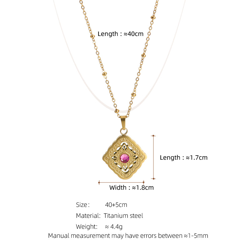 Sweet Rhombus Stainless Steel Plating Inlay Rhinestones 18k Gold Plated Pendant Necklace