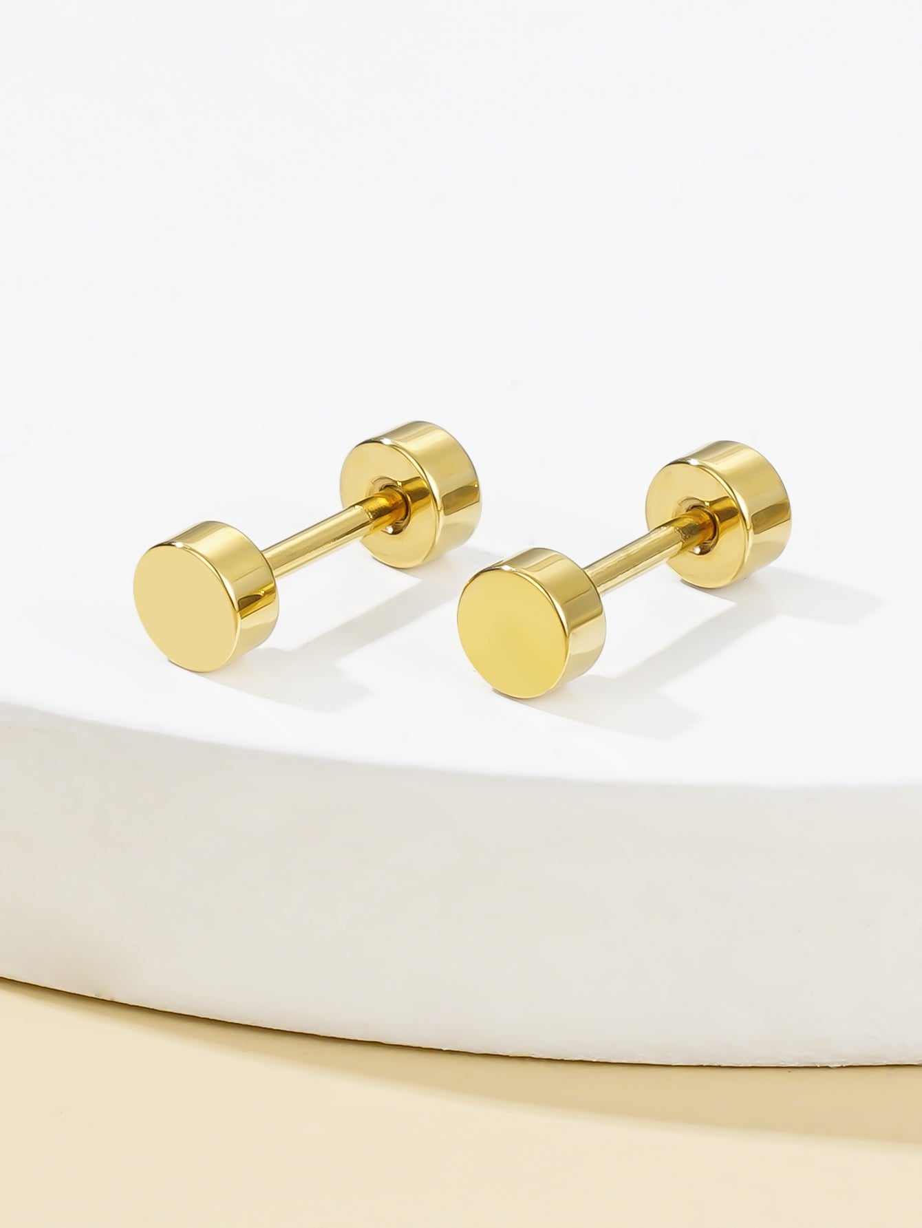 1 Pair Classic Style Round Dots Plating Stainless Steel 18k Gold Plated Ear Studs