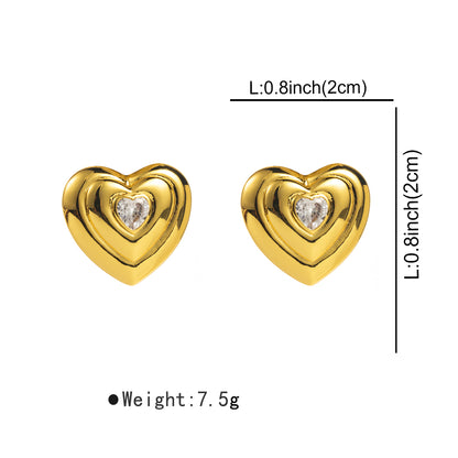 1 Pair Modern Style Simple Style Heart Shape Inlay Copper Zircon Ear Studs