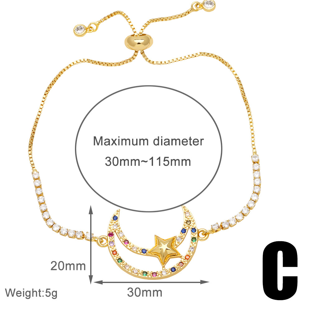 Modern Style Simple Style Moon Heart Shape Copper Plating Inlay Zircon 18k Gold Plated Bracelets