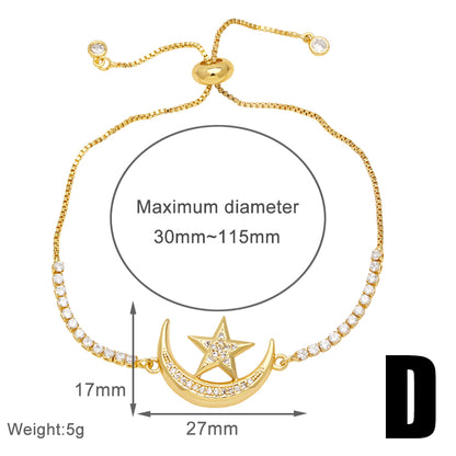 Modern Style Simple Style Moon Heart Shape Copper Plating Inlay Zircon 18k Gold Plated Bracelets