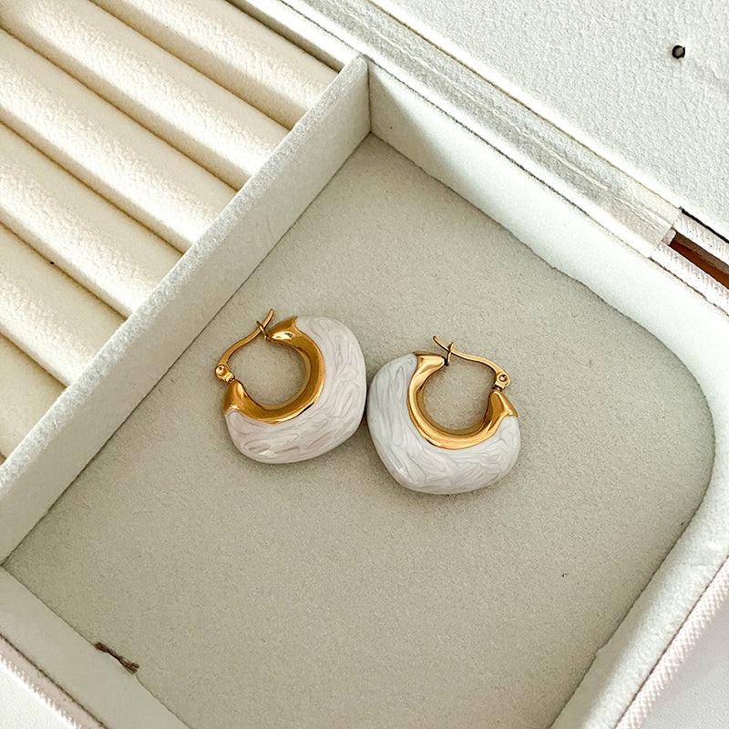 1 Pair Elegant Classical Sweet Square Enamel Plating Stainless Steel Gold Plated Hoop Earrings