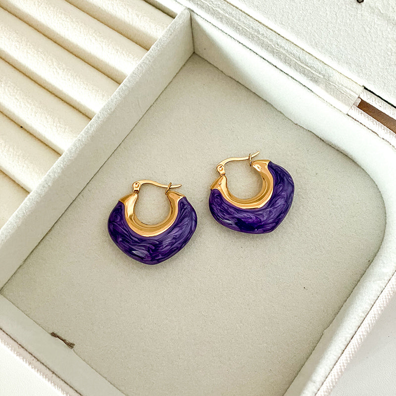 1 Pair Elegant Classical Sweet Square Enamel Plating Stainless Steel Gold Plated Hoop Earrings