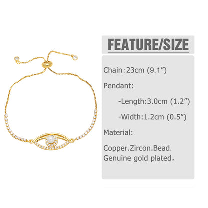 Simple Style Heart Shape Eye Copper Plating Inlay Artificial Pearls Zircon 18k Gold Plated Bracelets