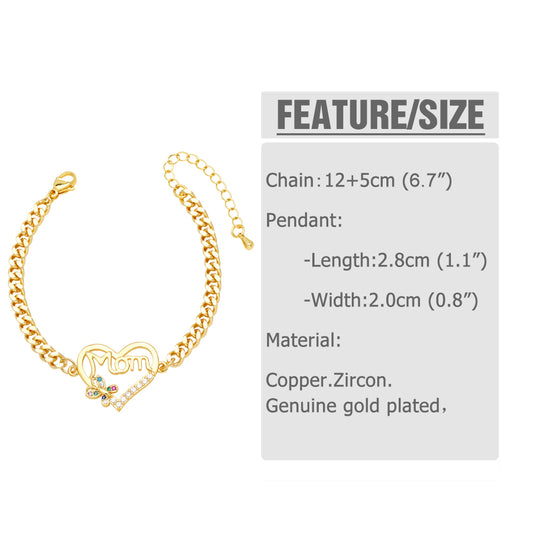 Modern Style Simple Style Letter Heart Shape Copper Plating Inlay Zircon 18k Gold Plated Bracelets