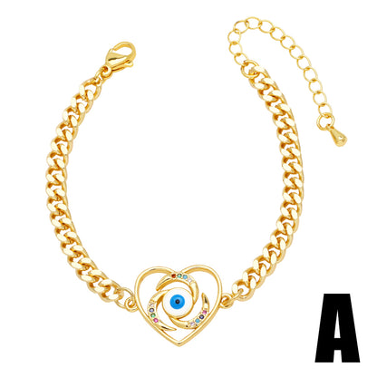 Vintage Style Simple Style Heart Shape Eye Copper Plating Inlay Zircon 18k Gold Plated Bracelets