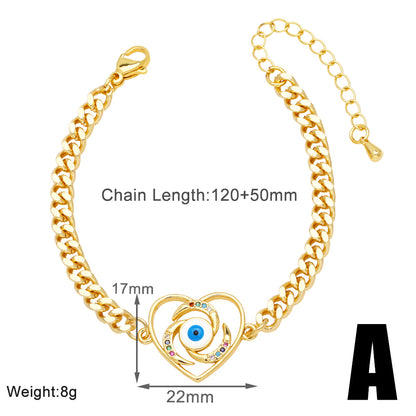 Vintage Style Simple Style Heart Shape Eye Copper Plating Inlay Zircon 18k Gold Plated Bracelets