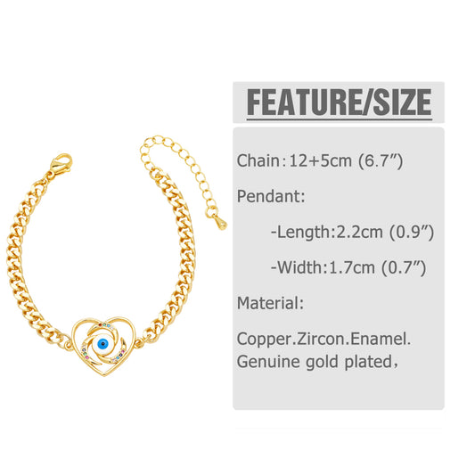 Vintage Style Simple Style Heart Shape Eye Copper Plating Inlay Zircon 18k Gold Plated Bracelets