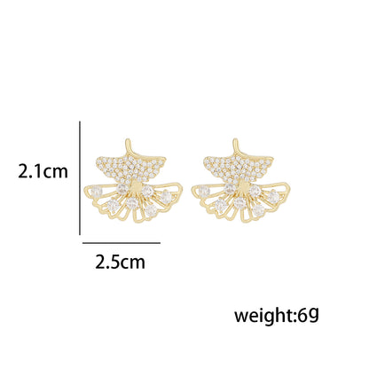 1 Pair Simple Style Ginkgo Leaf Inlay Copper Zircon Ear Studs