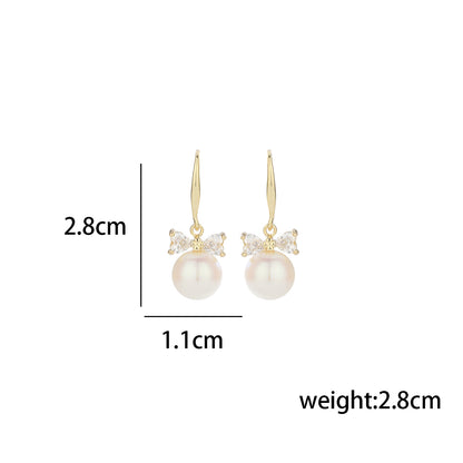 1 Pair Simple Style Bow Knot Inlay Copper Zircon Drop Earrings