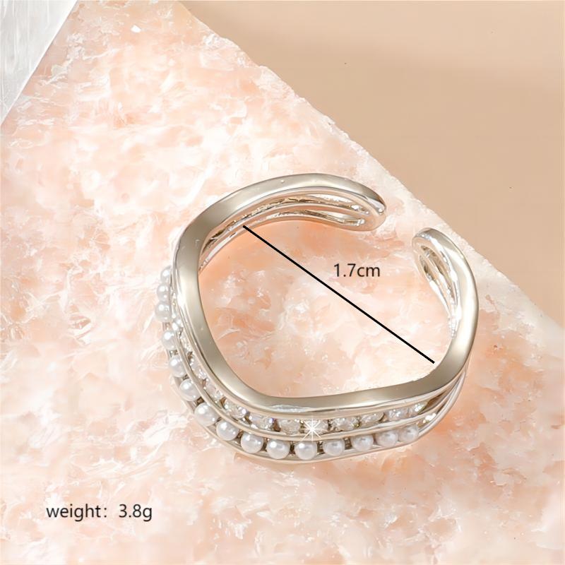 Streetwear Irregular Copper Plating Inlay Artificial Pearls Zircon White Gold Plated Open Rings