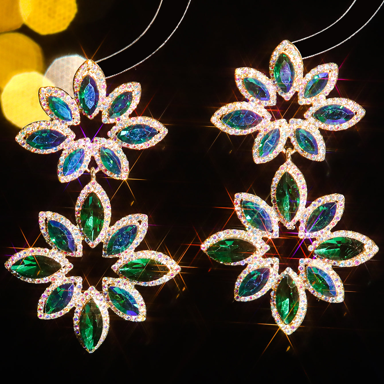 1 Pair Elegant Flower Inlay Alloy Rhinestones Zircon Drop Earrings