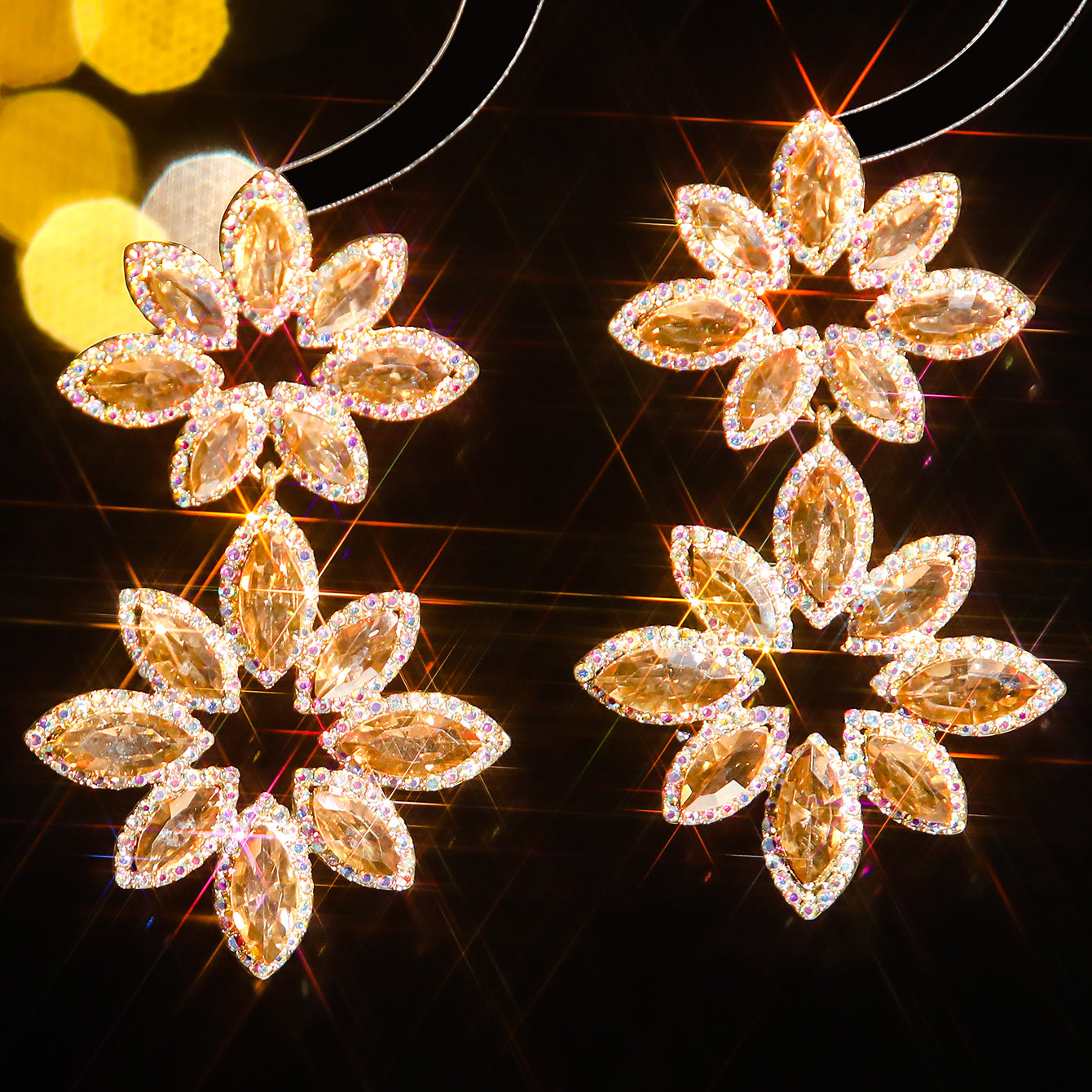 1 Pair Elegant Flower Inlay Alloy Rhinestones Zircon Drop Earrings