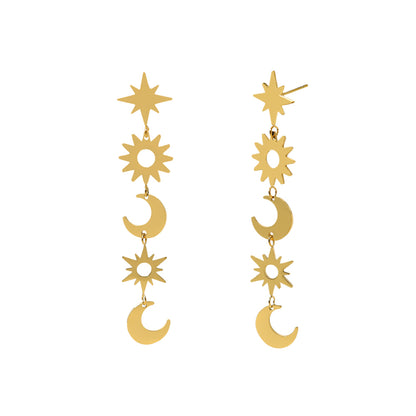 1 Pair Retro Star Moon Plating Inlay Titanium Steel 18k Gold Plated Drop Earrings