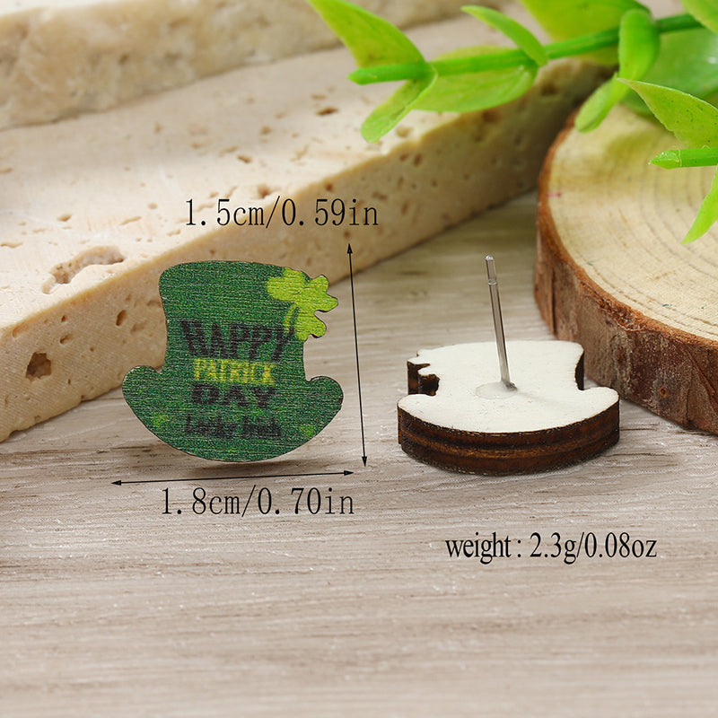 1 Pair Cute Shamrock Animal Painted Wood Silver Plated Ear Studs