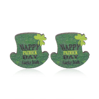 1 Pair Cute Shamrock Animal Painted Wood Silver Plated Ear Studs