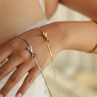 Vintage Style Simple Style Solid Color Bow Knot Stainless Steel Plating 18k Gold Plated Necklace