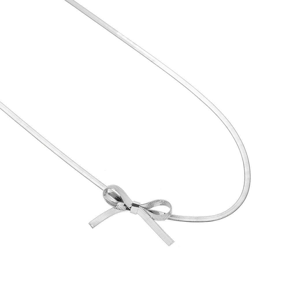 Vintage Style Simple Style Solid Color Bow Knot Stainless Steel Plating 18k Gold Plated Necklace