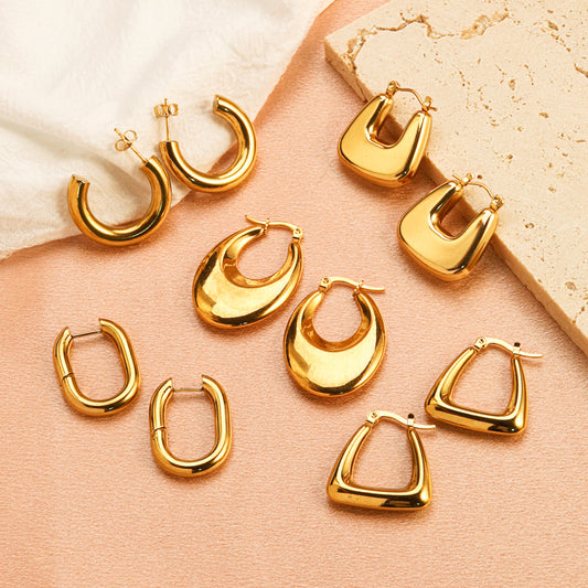 1 Pair Casual Classic Style Commute Round Twist Plating Stainless Steel Gold Plated Earrings