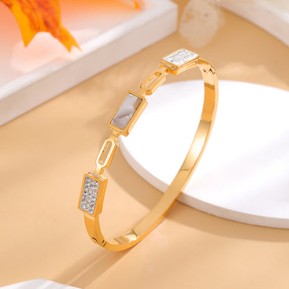 Simple Style Geometric Titanium Steel Polishing Plating Inlay Rhinestones 18k Gold Plated Bangle