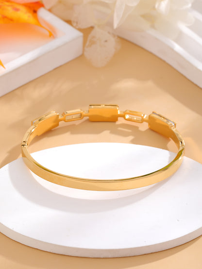 Simple Style Geometric Titanium Steel Polishing Plating Inlay Rhinestones 18k Gold Plated Bangle