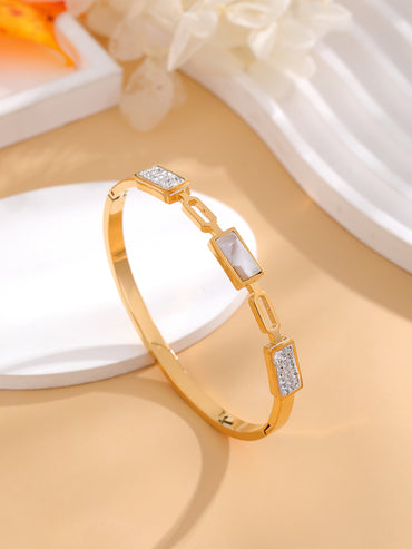 Simple Style Geometric Titanium Steel Polishing Plating Inlay Rhinestones 18k Gold Plated Bangle