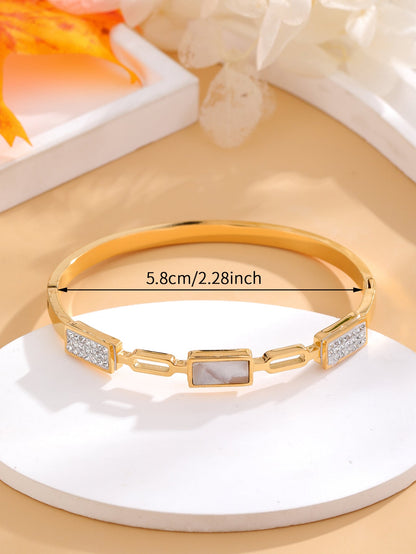 Simple Style Geometric Titanium Steel Polishing Plating Inlay Rhinestones 18k Gold Plated Bangle