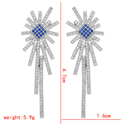 1 Pair Glam Luxurious Geometric Tassel Plating Inlay Copper Zircon White Gold Plated Drop Earrings