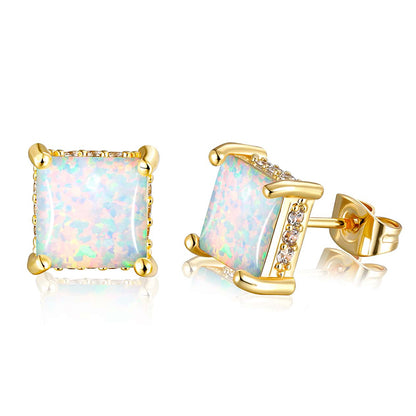 1 Pair Elegant Simple Style Geometric Copper Artificial Gemstones Opal White Gold Plated Ear Studs