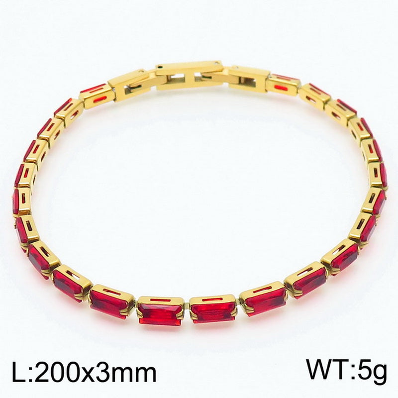 Elegant Shiny Square Oval Titanium Steel Plating Inlay Zircon 18k Gold Plated Bracelets