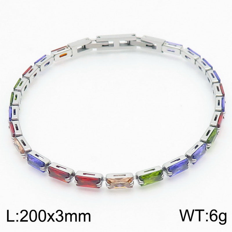 Elegant Shiny Square Oval Titanium Steel Plating Inlay Zircon 18k Gold Plated Bracelets