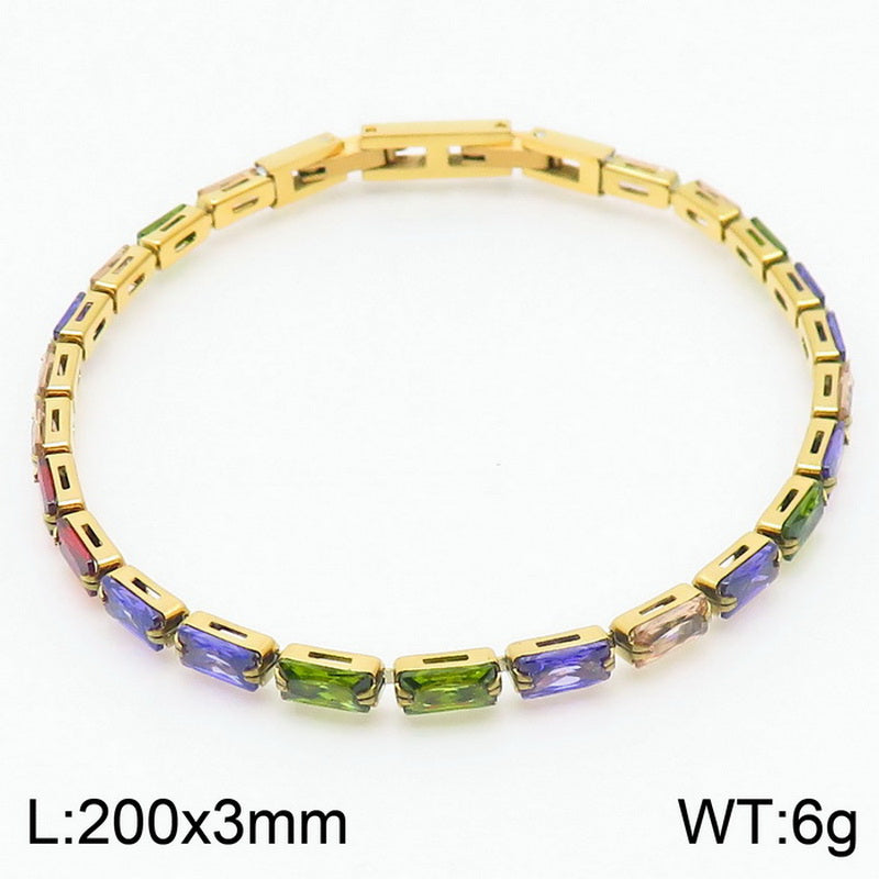 Elegant Shiny Square Oval Titanium Steel Plating Inlay Zircon 18k Gold Plated Bracelets