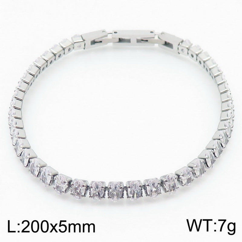 Elegant Shiny Square Oval Titanium Steel Plating Inlay Zircon 18k Gold Plated Bracelets