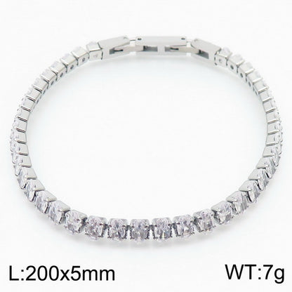 Elegant Shiny Square Oval Titanium Steel Plating Inlay Zircon 18k Gold Plated Bracelets