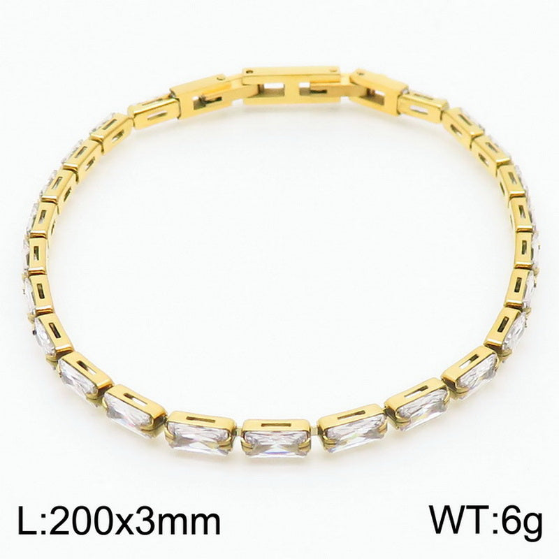 Elegant Shiny Square Oval Titanium Steel Plating Inlay Zircon 18k Gold Plated Bracelets