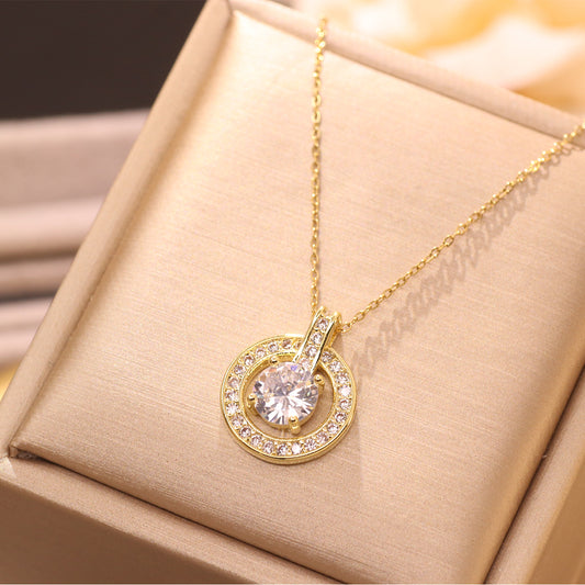 Elegant Letter Moon Stainless Steel Copper Plating Inlay Zircon 14k Gold Plated 18k Gold Plated Silver Plated Pendant Necklace