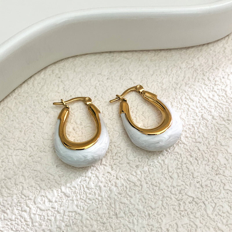 1 Pair Elegant Sweet U Shape Enamel Plating Stainless Steel Gold Plated Earrings