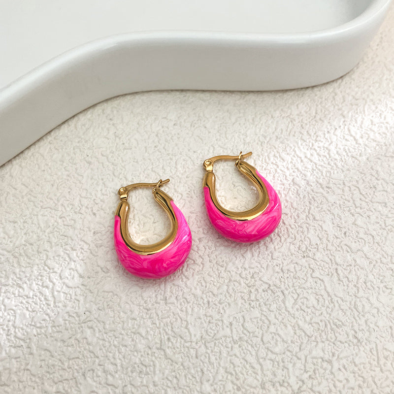 1 Pair Elegant Sweet U Shape Enamel Plating Stainless Steel Gold Plated Earrings